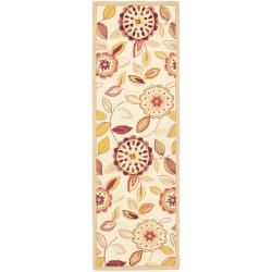 Hand hooked Floral Garden Ivory/ Pink Wool Rug (26 X 12)