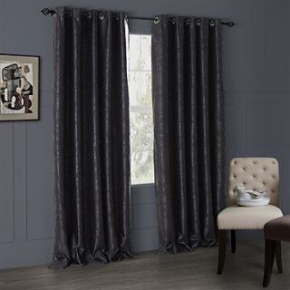(One Pair) Modern Classic Navy Solid Floral Embossed Blackout Curtain