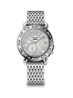 Fendi Stainless Steel & Mother of Pearl Round Watch   Silver