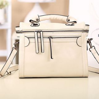 POLO Womens Simple Matte Genuine Leather Stitching Bag(Cream)