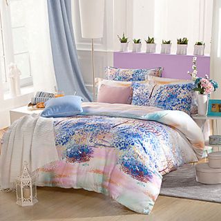 Duvet Cover Set,4 Piece Reactive Print Silky Abstract Floral