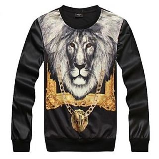Mens 3D Series Lion Pattern Printing PU Sleeves Fashion Fleece