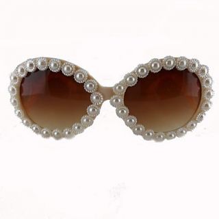 Womens Coffee Lens Pearls Frame Sunglasses