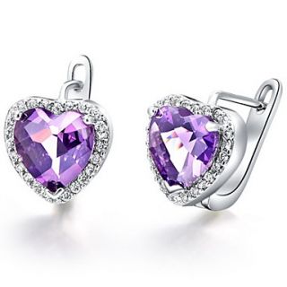 Sweet Silver Plated Silver With Cubic Zirconia Heart Womens Earring(More Colors)