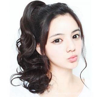 Capless Woman Medium Dark Brown High Quality Synthetic Wavy Ponytail Hairpiece