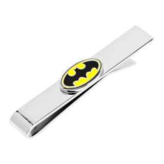 Enamel Oval Batman Logo Tie Bar, Black/Silver, Mens