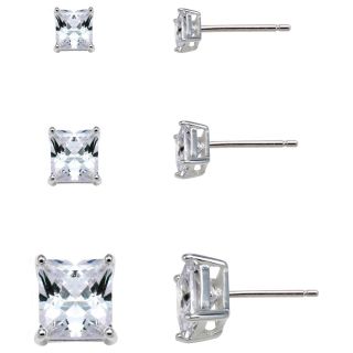 Sterling Silver Square Cubic Zirconia Earring Set, Womens