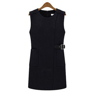 WeiMeiJia Womens Simple Slim Waist Sleevless Dress(Black)