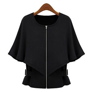 WeiMeiJia Womens Fashion Shawl Style 1/2 Sleeve Coat(Black)
