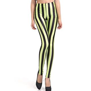 Elonbo Black Fluorescent Green Stripe Style Digital Painting Tight Women Leggings