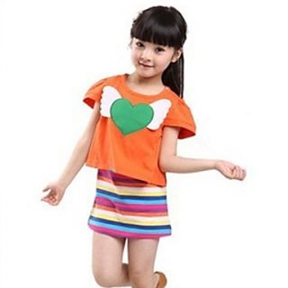 Girls 2 Pieces Heart And Wings Stripe Clothing Sets