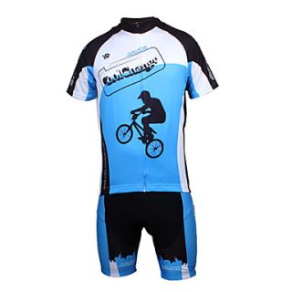 CoolChange Mens Short Sleeve Polyester Breathable Light Blue Cycling Suit(Random Color for Pad)