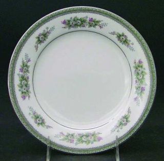 Noritake Bristol Salad Plate, Fine China Dinnerware   Green/Gray Border, Gray/Pi