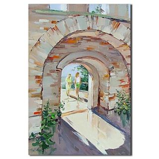 Hand Painted Oil Painting Landscape People in The Castle Painting with Stretched Frame