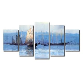 Hand Painted Oil Painting Landscape Sailing Boat with Stretched Frame Set of 5