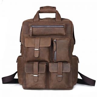 Men 17 Laptop Backpack Large Travel Hiking Rucksack Sport Bag With Leather