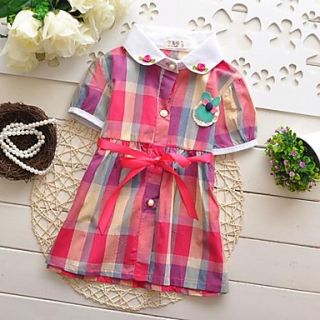 Girls Tip Collar Check with Strap Puff Sleeve Dress