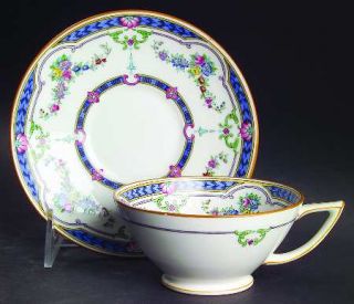 Minton Ripon Blue Footed Cup & Saucer Set, Fine China Dinnerware   Blue,Yellow B