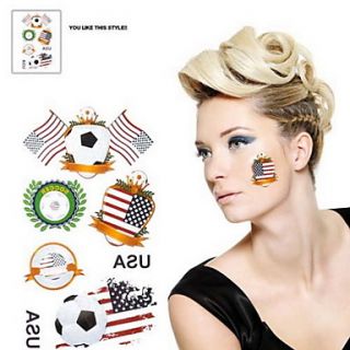 2PCS Football Pattern America World Cup Waterproof Tattoo Body Temporary Glitter Stickers