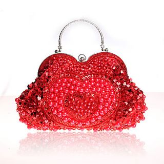 BPRX New WomenS Handmade Beaded Heart Evening Bag (Red)