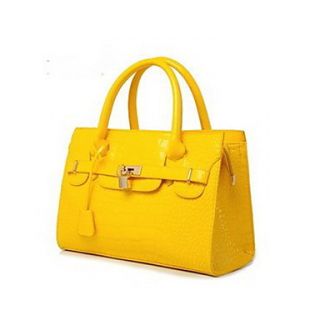 HONGQIU Womens Trendy Leather Tote Bag(Yellow)
