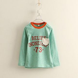 Childrens Round Neck Print and Stripes Tee