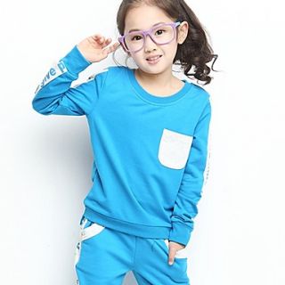 Girls Simple Pocket Solid Color Clothing Sets
