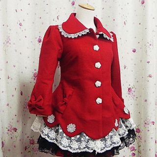 Deluxe Girl Red Polyester Sweet Lolita Coat with Lace Ruffles
