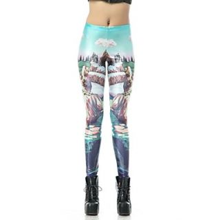 Elonbo Womens Digital Printing Coloured Drawing or Pattern Rivers Mountains And Grass Style Tight Leggings