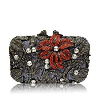 Women Flower with Full Rhinestones/Diamonds Metallic Evening Handbags/ Clutches