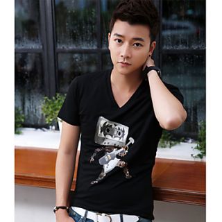 Senyue Mens Korean Slim Fit Short Sleeve T Shirt (Black)