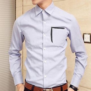 Mens Basic Polka Dots Pocket Slim Long Sleeve Shirt
