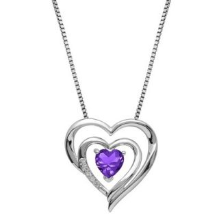Sterling Silver Double Framed Amethyst with White Topaz Accent Heart Pendant  