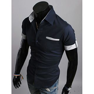 Midoo Short Sleeved Stand Collar Casual Shirt(Navy Blue)
