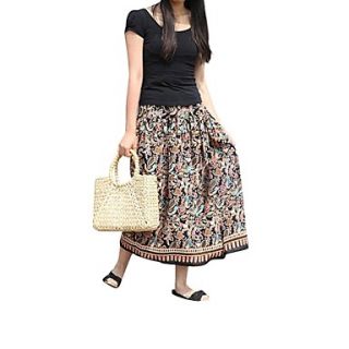Womens Long Floral Printed Folk Elastic Skirts HTXCQ01