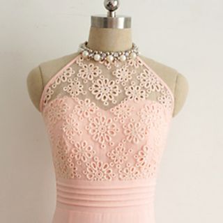 Yimei Casual Pearl Lace Slim Dress(Pink)