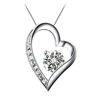 Womens 925 Sterling Silver CZ Elegant Heart Necklace