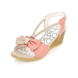 Faux Leather Womens Wedge Heel Open Toe Sandals with Bowknot Shoes(More Colors)