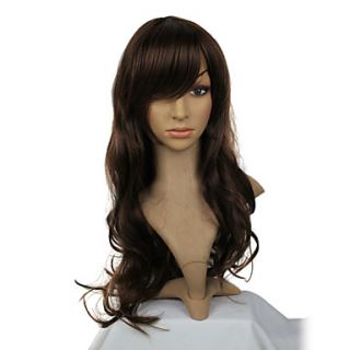 Capless Long Brown Wavy Synthetic Hair Full Wig