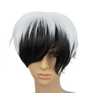Capless Short Black Mixed White Straight Synthetic Hair Wig