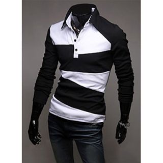 Midoo Long Sleeved Contrast Color Shirt Polo(Black)