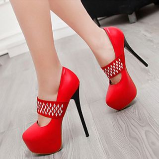 Sunday Womens Stiletto Heel Platform Pu Leather Solid Color Red Pumps