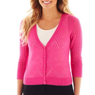 Worthington 3/4 Sleeve Cable Knit Cardigan Sweater, Pink, Womens