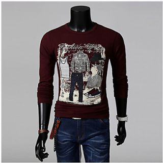 ZZT Embroidered Standard Cotton MenS Round Neck Long Sleeved T Shirt