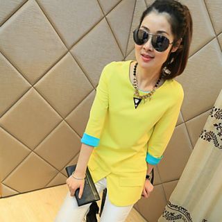 ZJ Womens Thin Round Neck Half Sleeve Contrast Color Yellow Dress