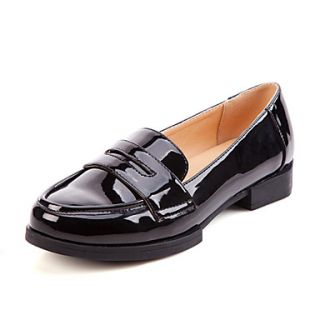 XNG 2014 Round Head Patent Leather Loafer Flat Shoes (Black)