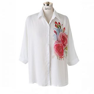 ZJ Womens Short Sleeve Chiffon Floral Print White Shirt