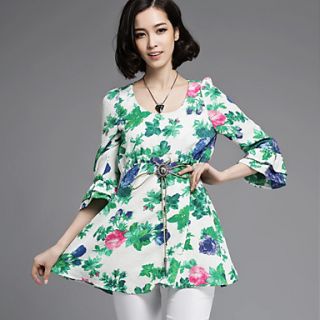 Loongzy Womens High Waist 3/4 Sleeve Floral Print Bodycon Green Dress