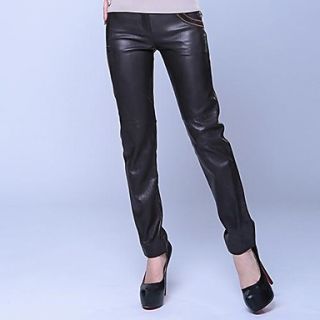 Cerel Elegant Leather Stitching Straight Pants