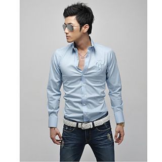 Shishangqiyi Long Sleeved Slim Korean Cotton Shirt(Blue)